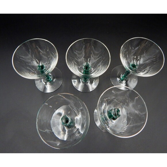 Vintage Morgantown Fischer Green Filament Stem 3 oz Cordial Glasses Lot of 5 - Picture 3 of 8
